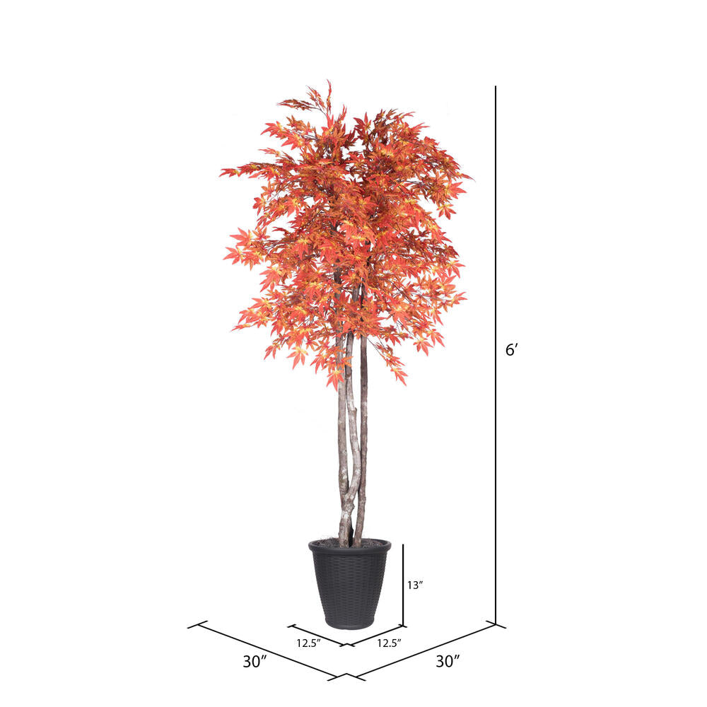 Vickerman 6' Artificial Orange Maple Deluxe Tree Gray Round Plastic Container.