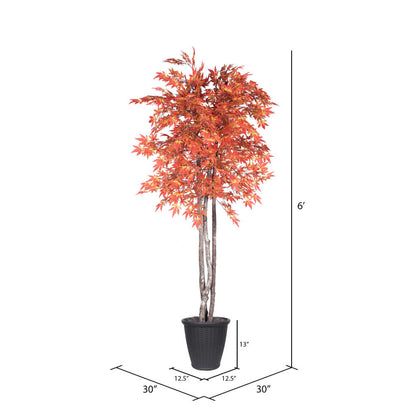 Vickerman 6' Artificial Orange Maple Deluxe Tree Gray Round Plastic Container.