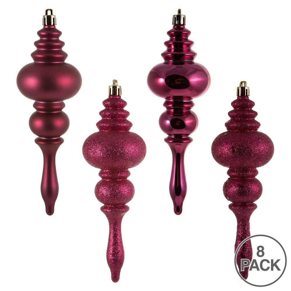 Vickerman 7" Berry Red 4-Finish Finial Ornament 8 per Box