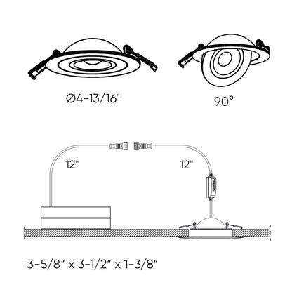 Dals Lighting Pivot 4" LED Flat Gimbal Downlight, 90° Tilt, 3000K, 120V/Voltage Selectable