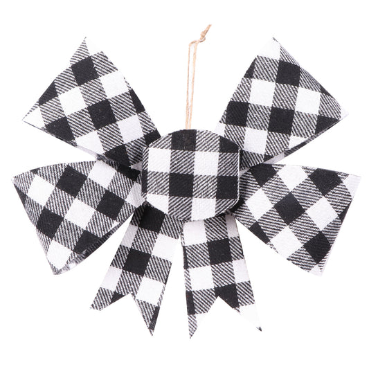 Vickerman 7" Black and White Plaid Bow Christmas Ornament 6 pieces per bag