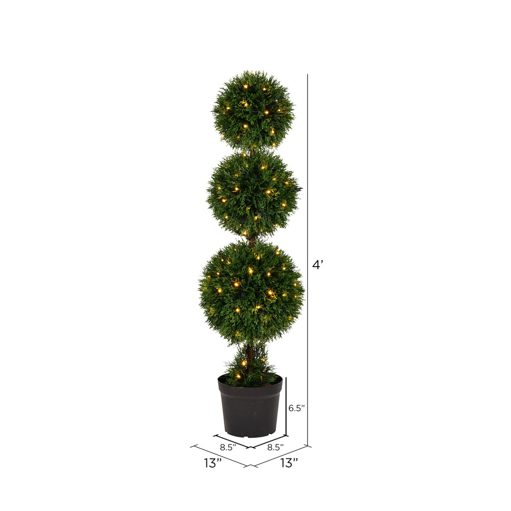 Vickerman 4' Artificial Triple Ball Green Cedar Topiary.