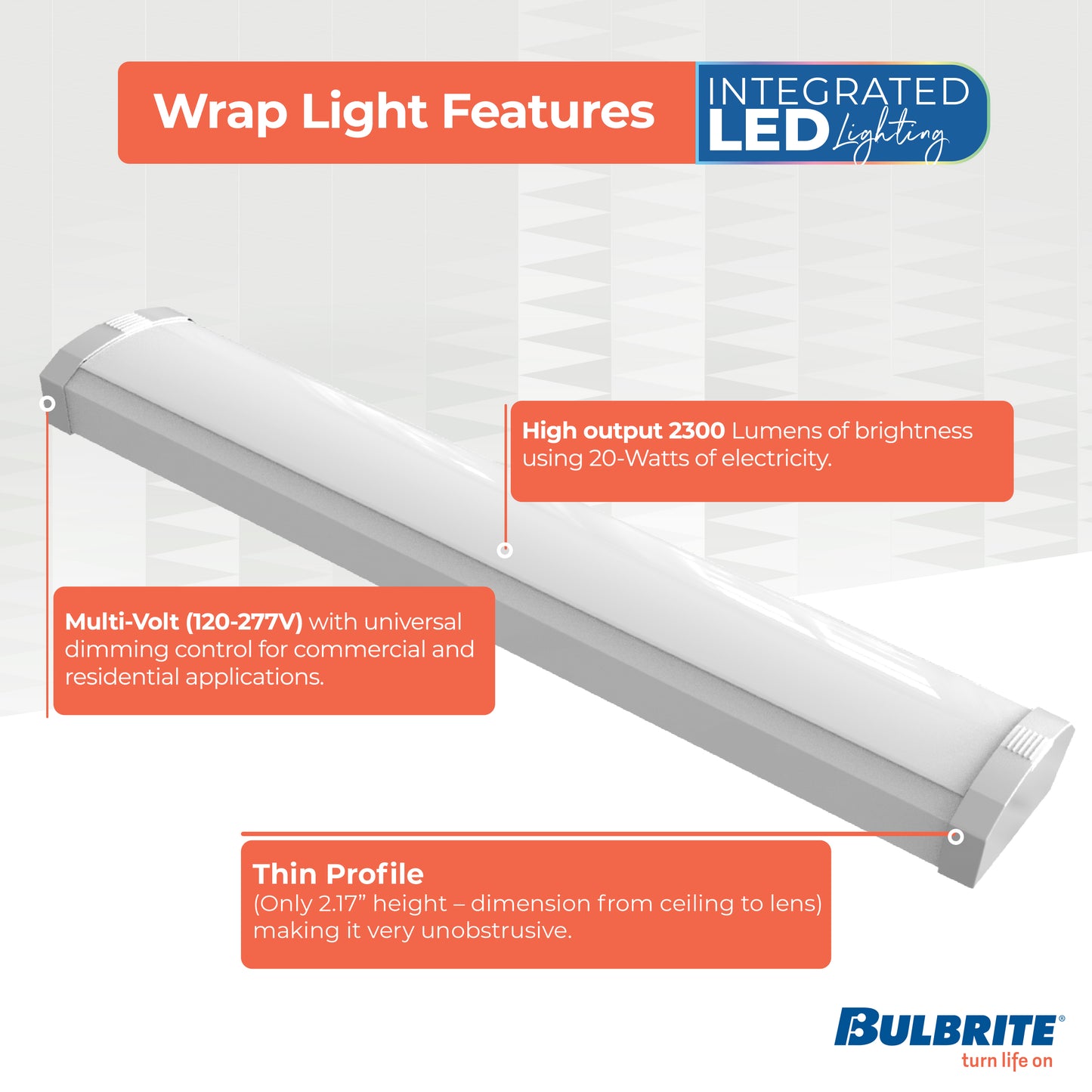 Bulbrite 773501 2 ft. Integrated 5 Color Selectable LED Dimmable Wraparound Light (120-277v), 2300 Lumens, White