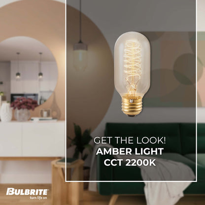 BULBRITE INCANDESCENT T14 MEDIUM SCREW (E26) 40W DIMMABLE NOSTALGIC LIGHT BULB 2200K/AMBER 4PK (134014)