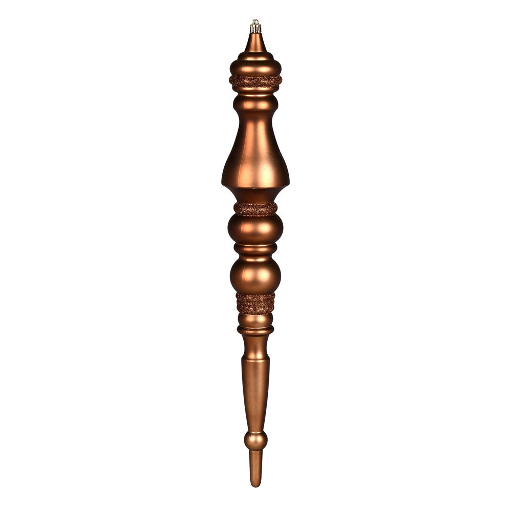 Vickerman 20" Mocha Matte Finial 1/Bag. This ornament features a drilled cap with looped wire to ensure that decorating is a breeze. This ornament is made with shatterproof plastic to reduce the likelihood of breaking when dropped. Includes 1 piece per ba