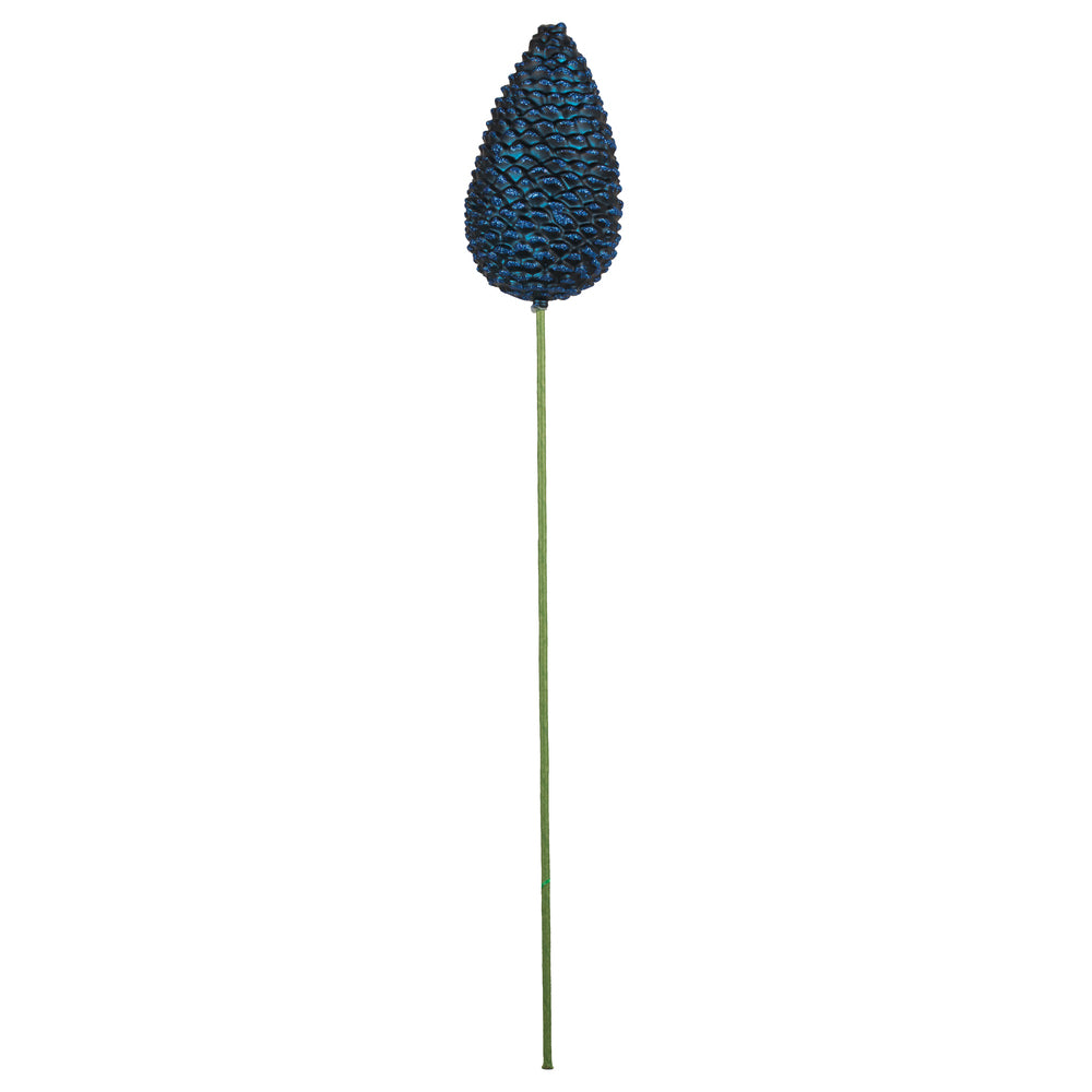 Vickerman 24" x 7" Midnight Blue Matte Glitter Pinecone Aritificial Christmas Stick 4 per set
