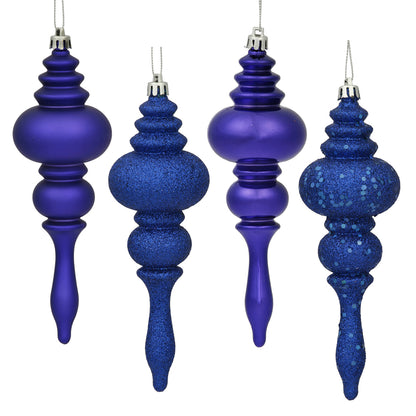 Vickerman 7" Cobalt Blue 4-Finish Finial Ornament 8 per Box