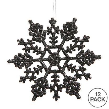 Vickerman 8" Jet Black Glitter Snowflake Christmas Ornament 12 per Box