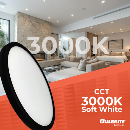 Bulbrite 773609 9 in.Round 17-Watt 3000K LED Flush Mount Light, 1400 Lumens, Black