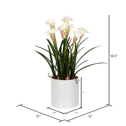 Vickerman 16.5" Artificial White Daffodil in Ceramic Pot.
