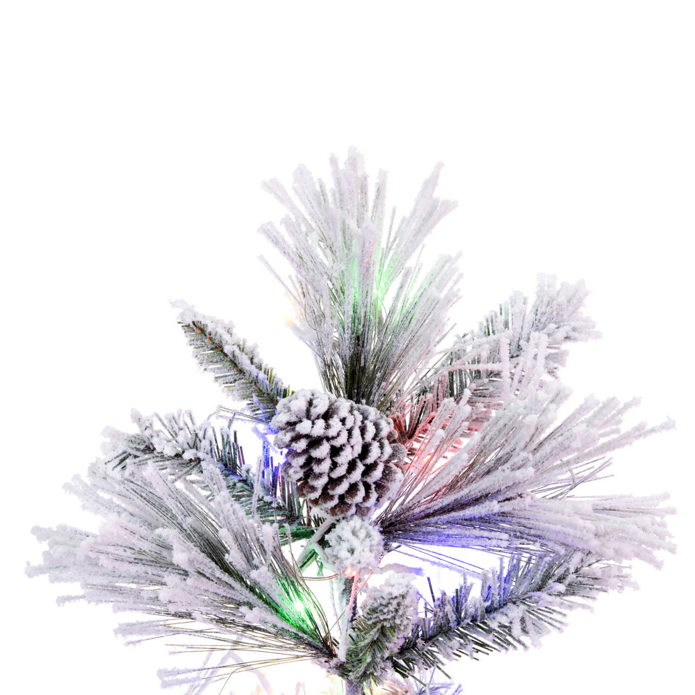 Vickerman 7.5' x 49" Flocked Atka Pine Artificial Christmas Tree 3mm LED Color Changing Lights