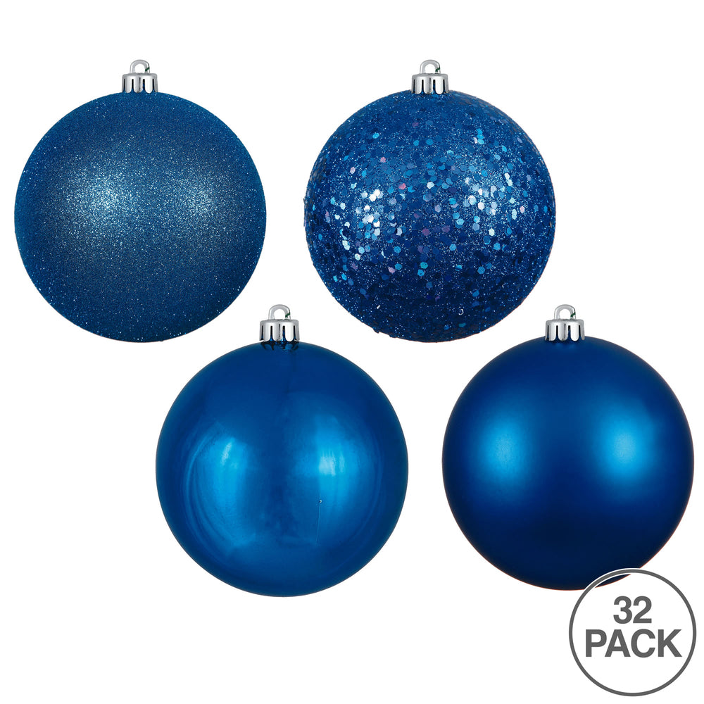 Vickerman 3" Blue 4-Finish Ornament Assortment 32 per Box