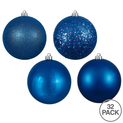 Vickerman 3" Blue 4-Finish Ornament Assortment 32 per Box