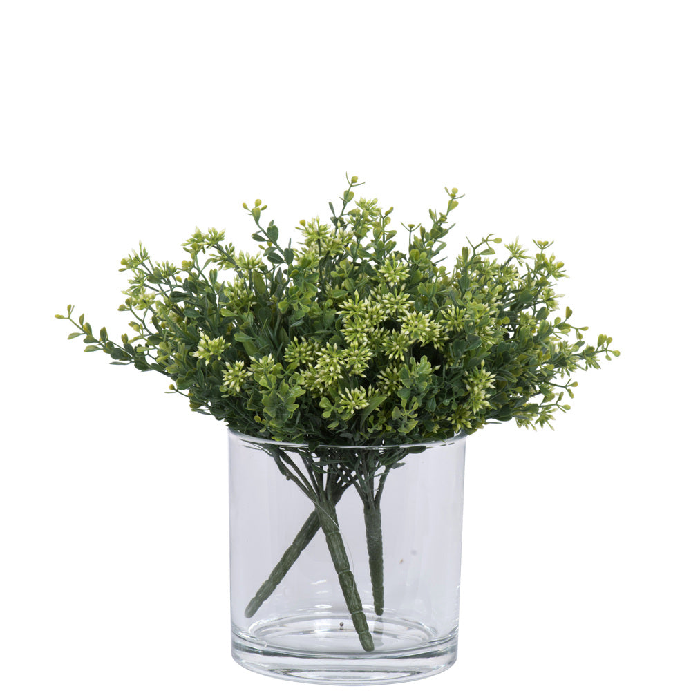 Vickerman 11"Artificial Mini Mixed Leaf Bush with White Buds Bush UV Coated Set of 3