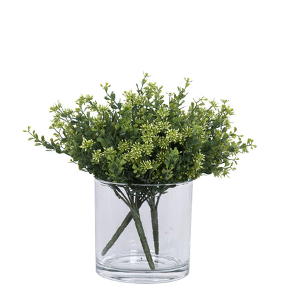 Vickerman 11"Artificial Mini Mixed Leaf Bush with White Buds Bush UV Coated Set of 3