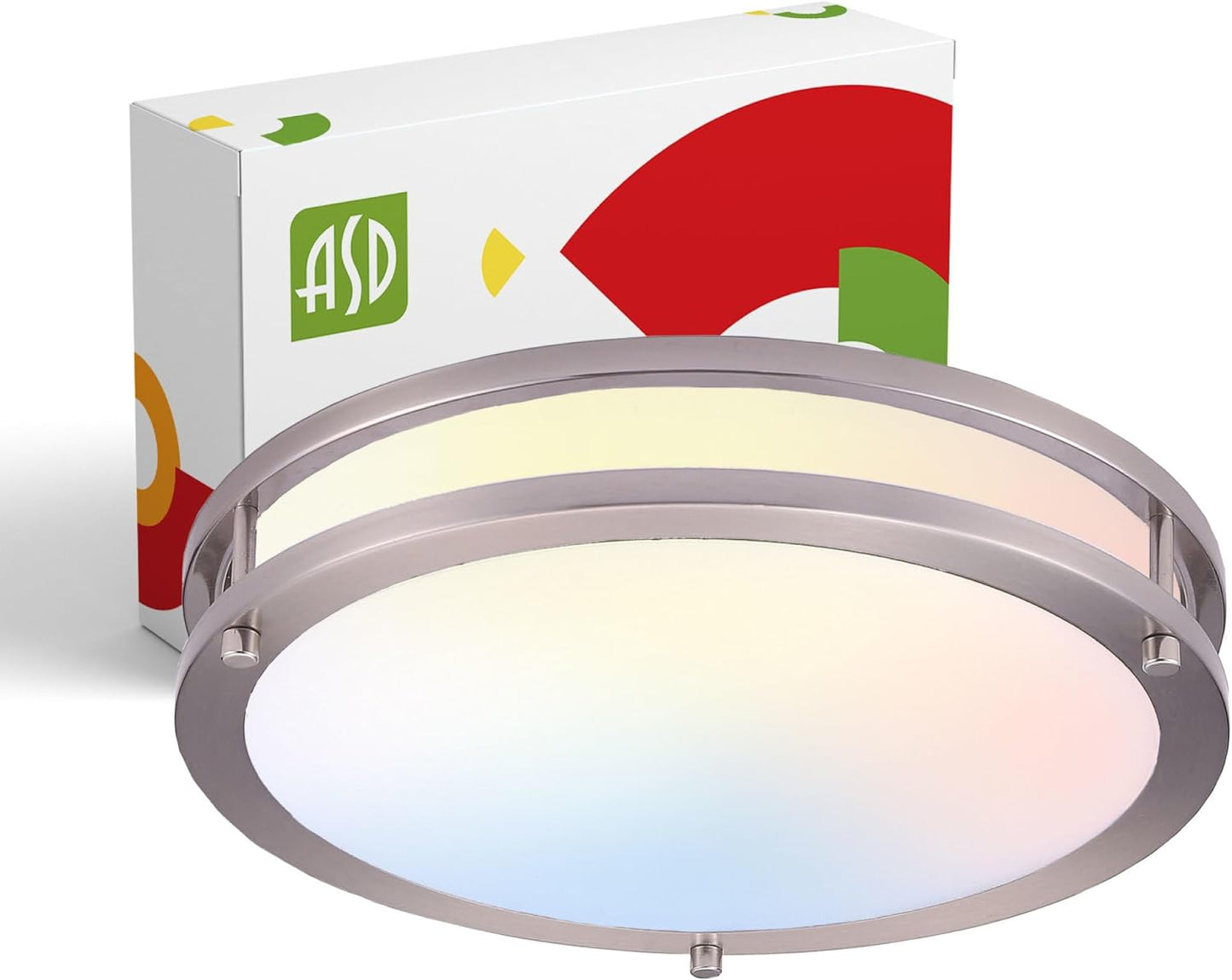 ASD Lighting LED Double Ring Flushmount 10inch 16W 120V Triac 3000/4000/5000K Nickel ETL/4000/5000K Dimmable Brushed Nickel ETL Energy Star