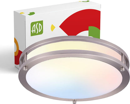 ASD Lighting LED Double Ring Flushmount 10inch 16W 120V Triac 3000/4000/5000K Nickel ETL/4000/5000K Dimmable Brushed Nickel ETL Energy Star