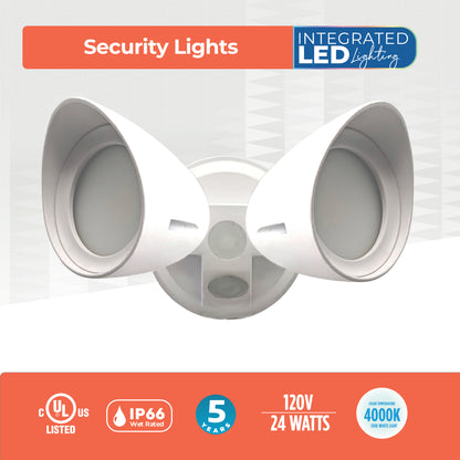 Bulbrite 773700 Wired Outdoor 2-Head LED Security Flood Light, White