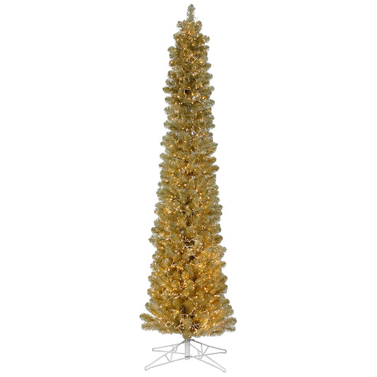 Vickerman 7.5' x 24" Champagne Pencil Artificial Christmas Tree Warm White 8 function LED Lights