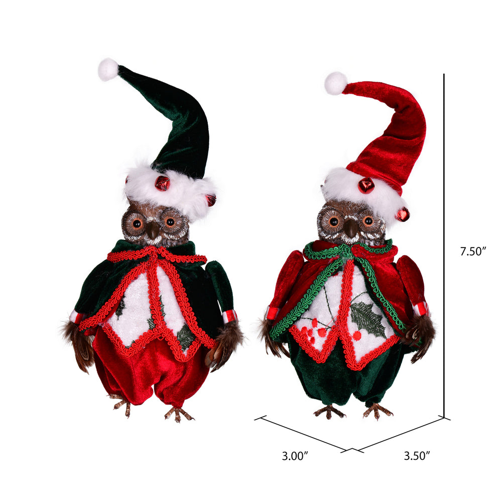 Vickerman 7.5" Holly Jolly Collection Owl Crhistmas Ornament Assortment Pack of 2