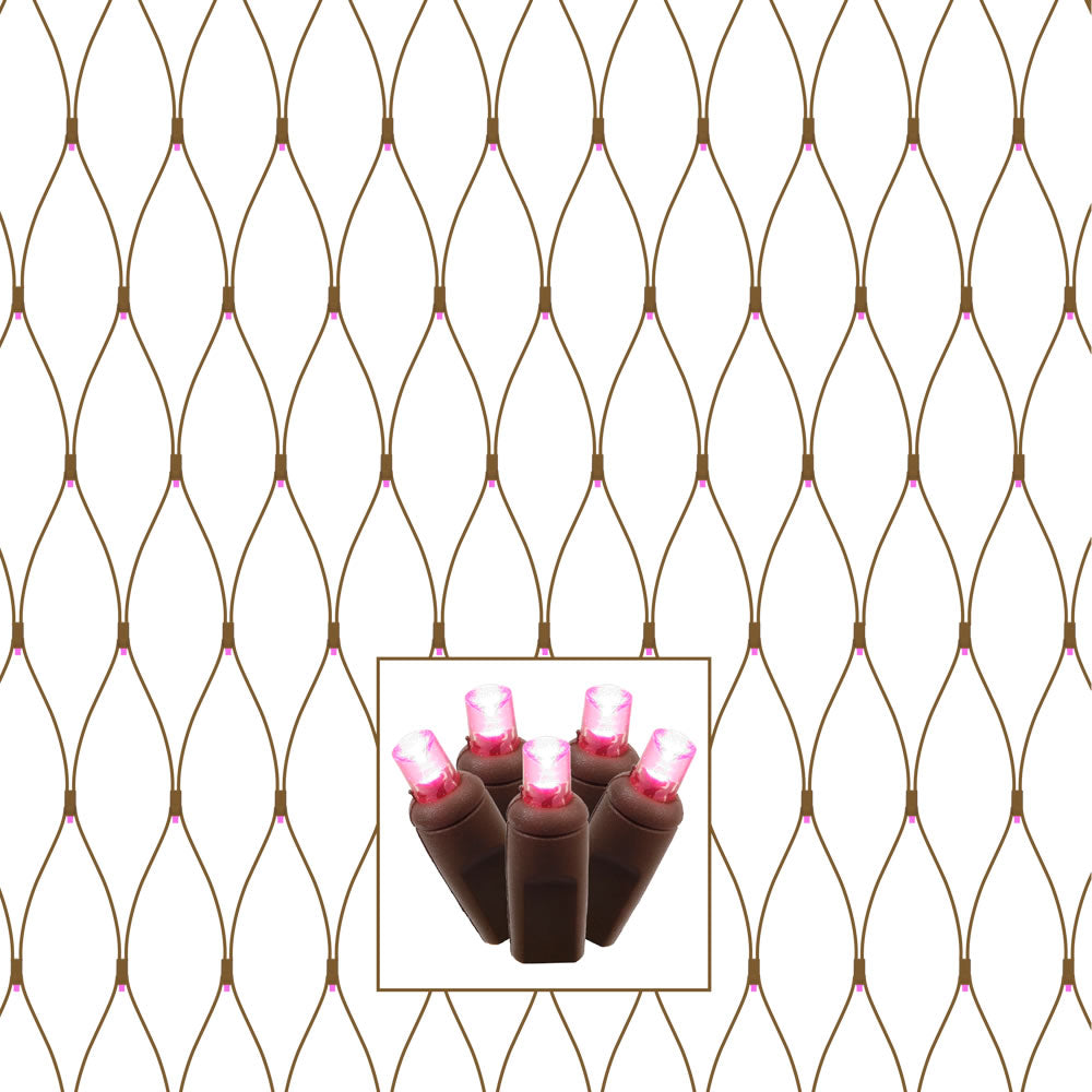 Vickerman 150 Pink Wide Angle LED Single Mold Christmas Net Light Set Brown Wire