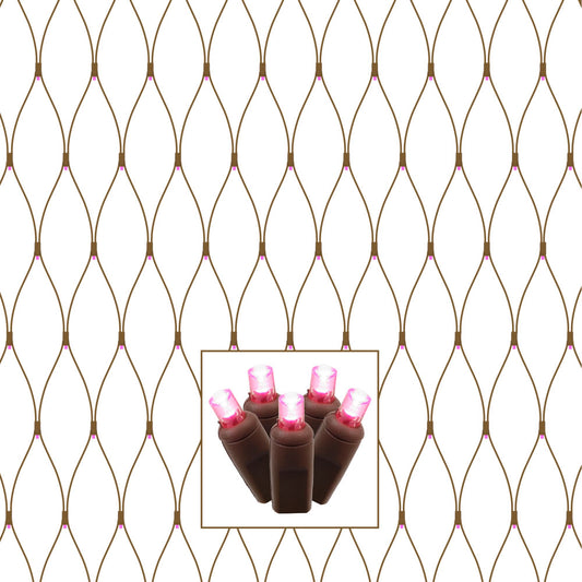 Vickerman 150 Pink Wide Angle LED Single Mold Christmas Net Light Set Brown Wire
