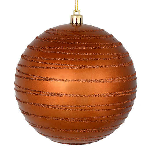 Vickerman 4.75" Copper Candy Finish Ball Ornament with Glitter Lines 4 per Bag