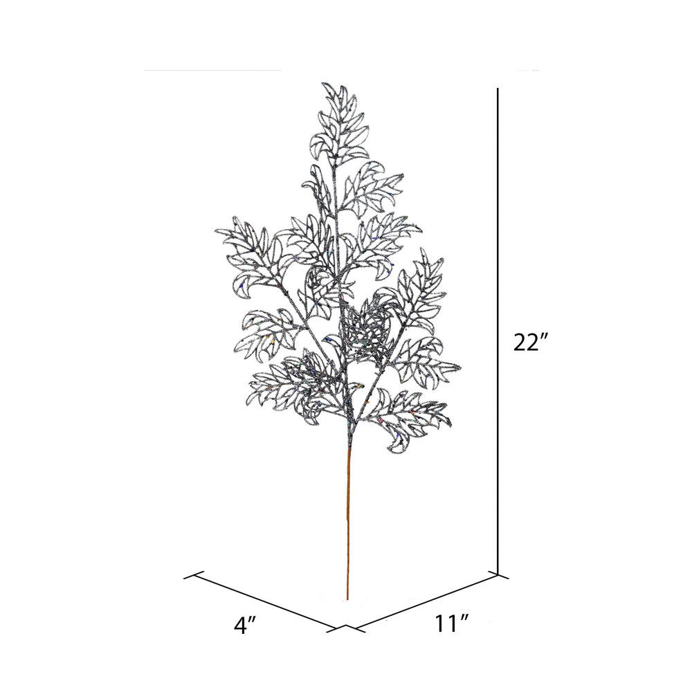 Vickerman 22" Gunmetal Glitter Lace Holly Leaf Artificial Christmas Spray. Includes 12 sprays per pack.