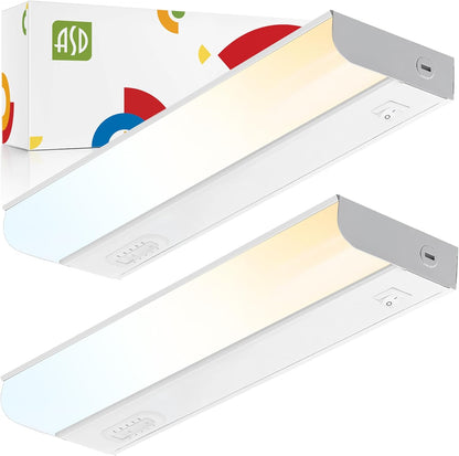 ASD Lighting LED Under Cabinet Bullnose 12" 5W 120V Dimmable CCT Selectable 2700/3000/3500/4000/5000K Hardwired, On/Off Switch, White UL 2pack