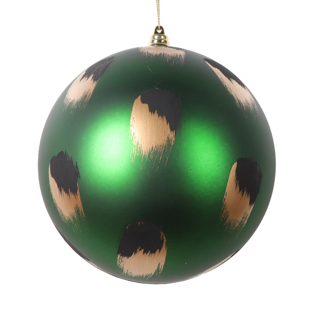 Vickerman 6" Matte Emerald Ball Ornament with Gold and Black Brush Strokes 2 per bag.