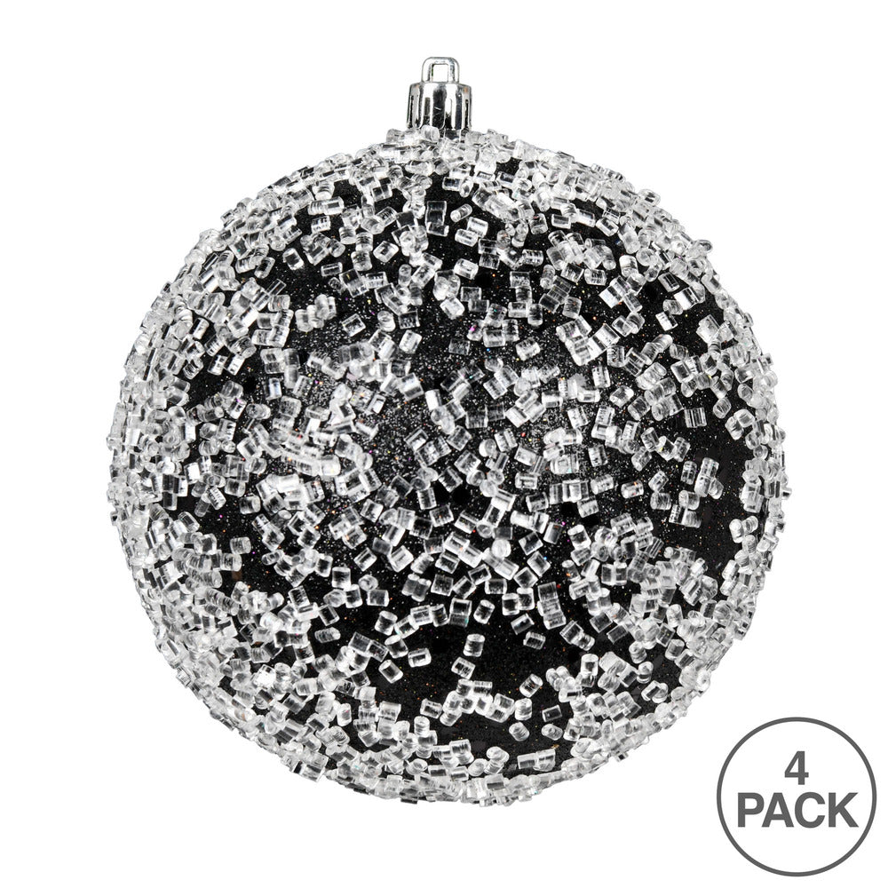 Vickerman 6" Black Glitter Hail Ball Ornament 4 per Bag