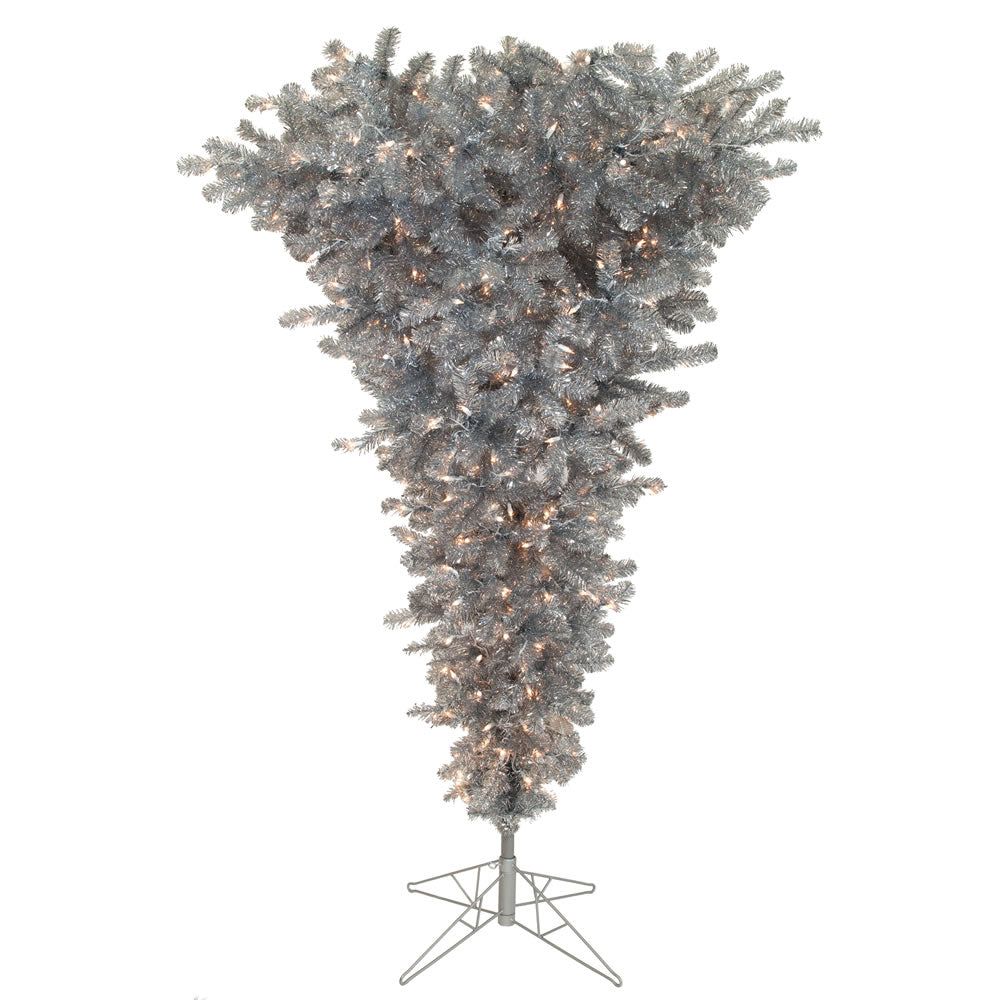 Vickerman 5.5' Silver Upside Down Artificial Christmas Tree Clear Dura-lit Incandescent Lights