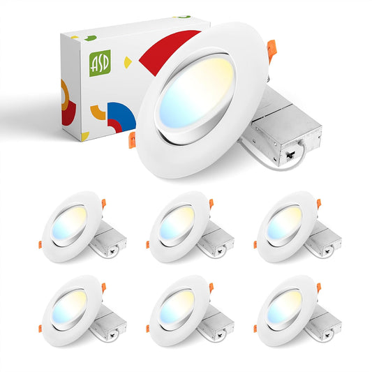 ASD Lighting LED Round Recessed Mini Panel Gimbal 6" 15W 120V Dimmable CCT Selectable 2700/3000/3500/4000/5000K White UL Energy Star 6pack