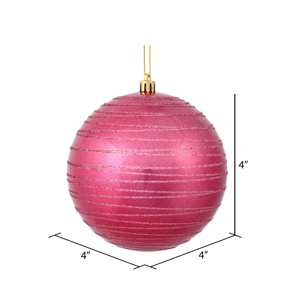 Vickerman 4" Mauve Candy Finish Ball Ornament with Glitter Lines 4 per Bag