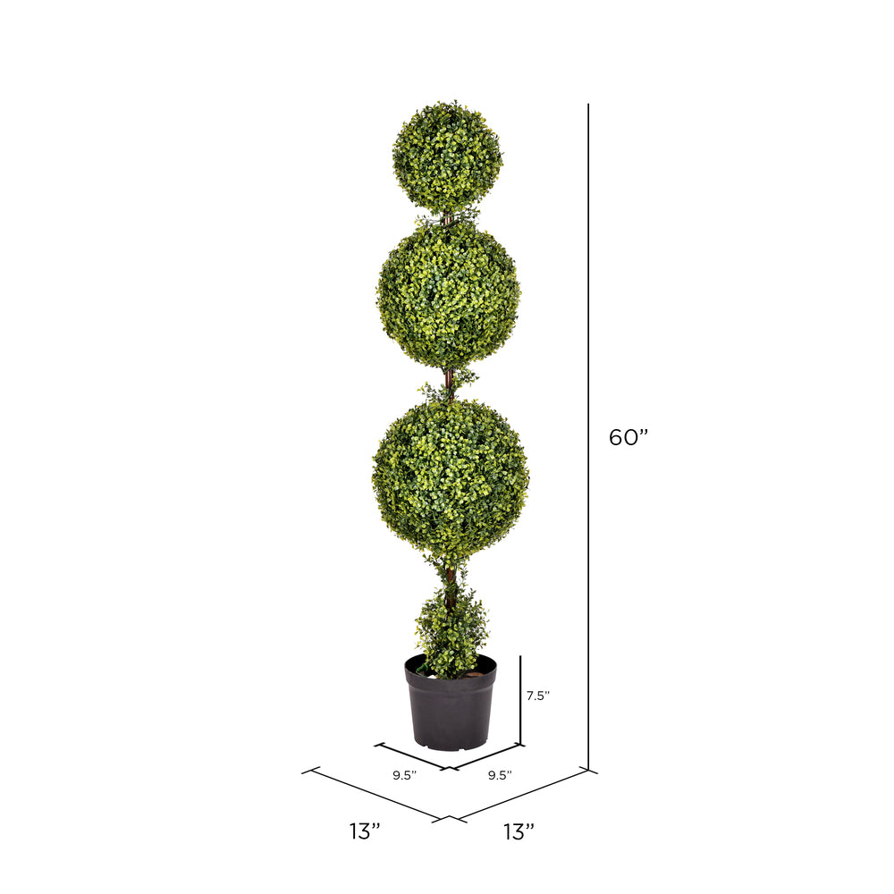 Vickerman 5' Artificial Potted Triple Ball Green Boxwood Topiary.