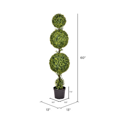 Vickerman 5' Artificial Potted Triple Ball Green Boxwood Topiary.