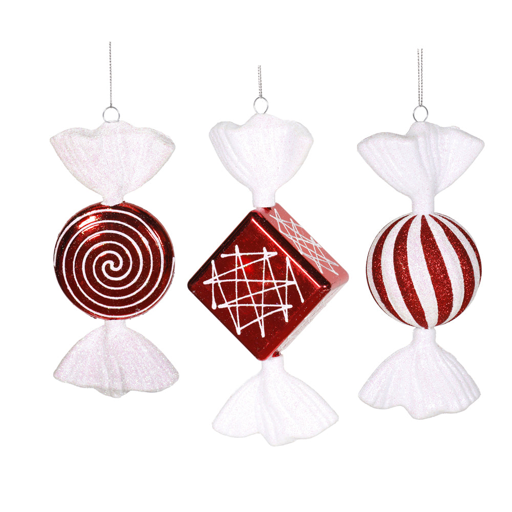 Vickerman 8" Red-White Shiny Peppermint Candy Christmas Ornament 3 per Box