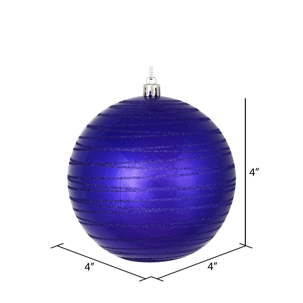 Vickerman 4" Purple Candy Finish Ball Ornament with Glitter Lines 4 per Bag