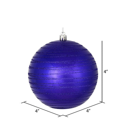 Vickerman 4" Purple Candy Finish Ball Ornament with Glitter Lines 4 per Bag