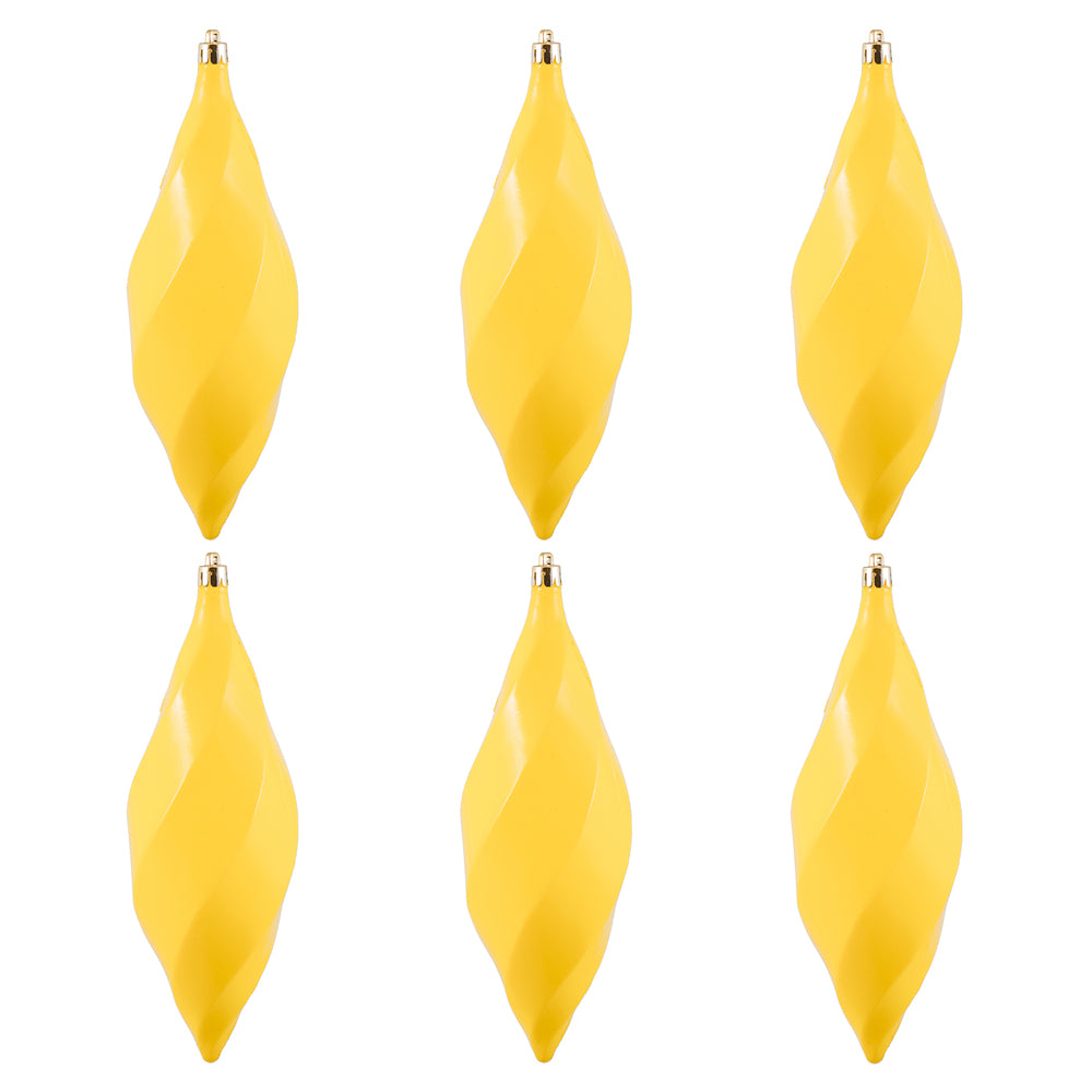 Vickerman 8" Yellow Shiny Swirl Finial Ornament Pack of 6