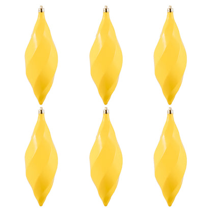 Vickerman 8" Yellow Shiny Swirl Finial Ornament Pack of 6