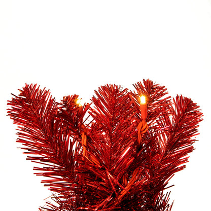Vickerman 48" Artificial Deluxe Red Tinsel Christmas Wreath Warm White Single Mold Wide Angle Mini Lights