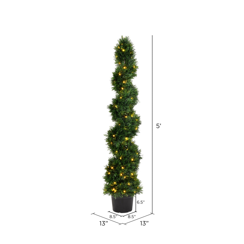 Vickerman 5' Artificial Potted Green Cedar Spiral Tree.