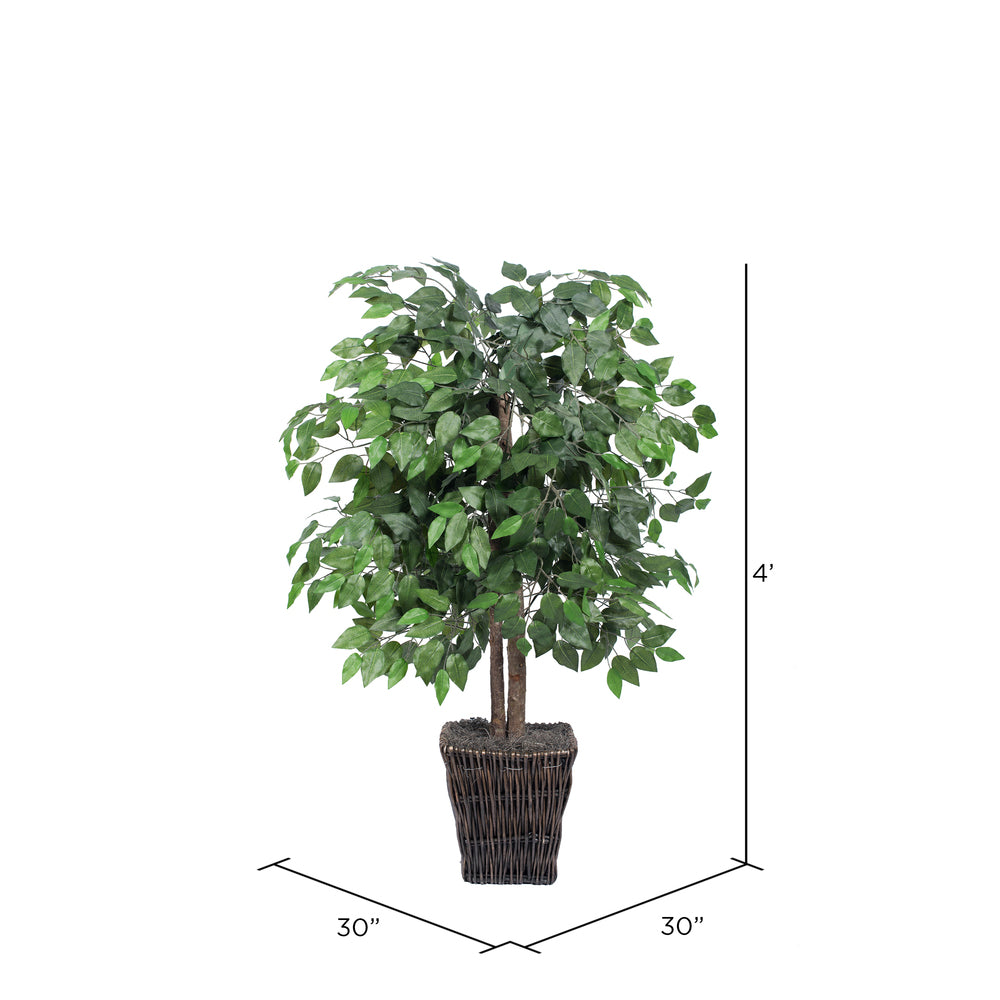 Vickerman 4' Artificial Ficus Bush Square Willow Basket.