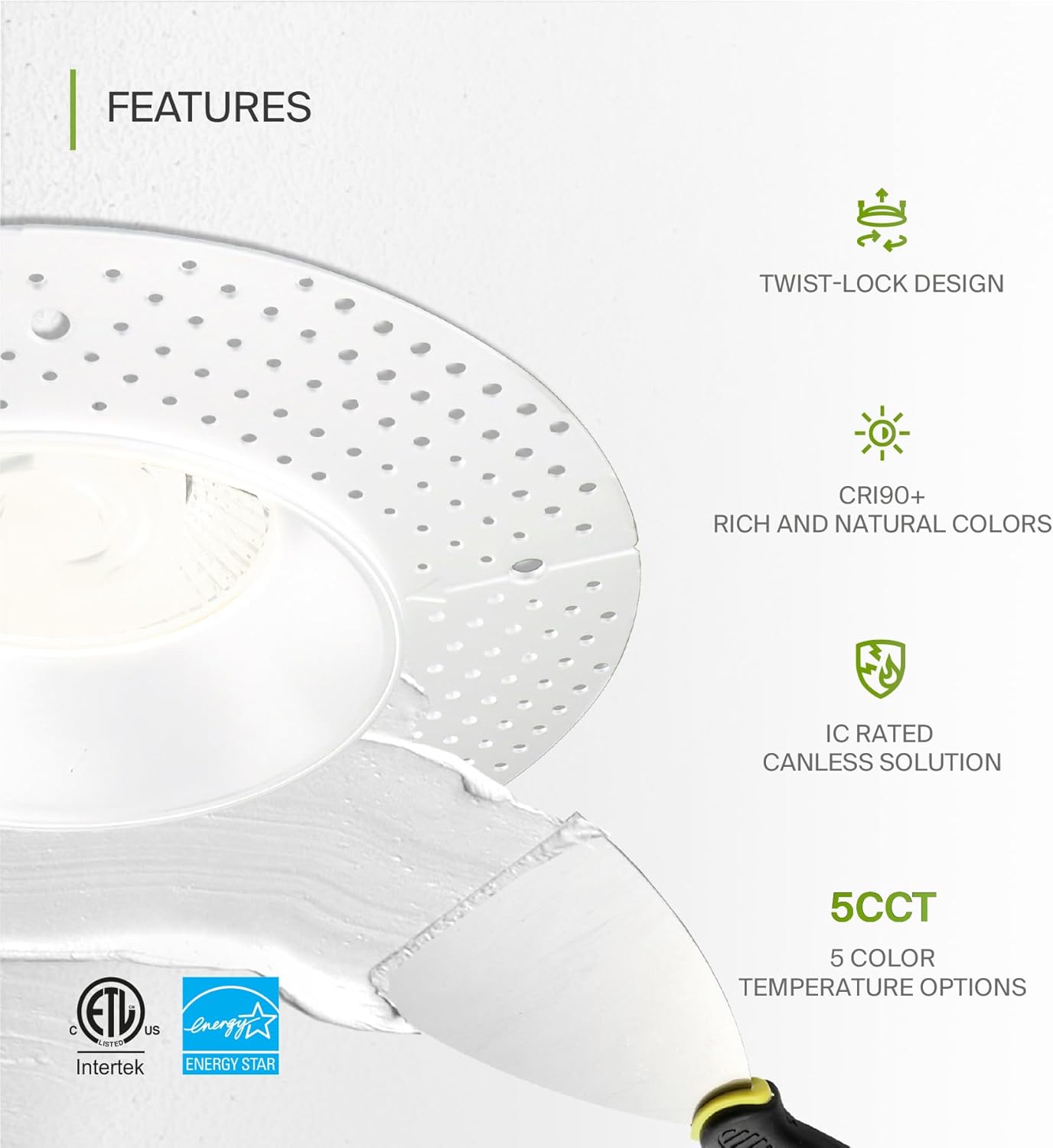 ASD Lighting LED Trimless Downlight Round 6inch 24W 120V Triac 2700/3000/3500/4000/5000K White ETL Energy Star