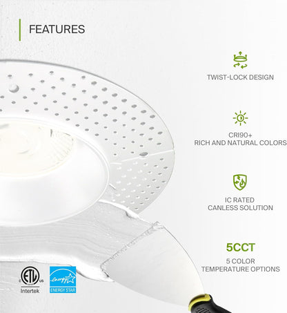 ASD Lighting LED Trimless Downlight Round 6inch 24W 120V Triac 2700/3000/3500/4000/5000K White ETL Energy Star
