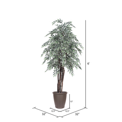 Vickerman 6' Artificial Variegated Smilax Executive Tree Brown Round Plastic Container.