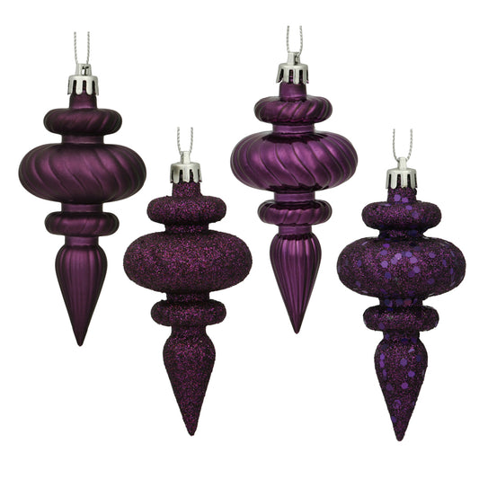 Vickerman 4" Plum 4-Finish Finial Ornament 8 per Box