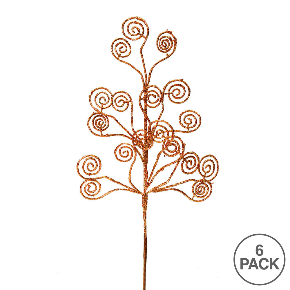 Vickerman 17" Rose Gold Glitter Artificial Christmas Spray. Includes 6 sprays per pack.
