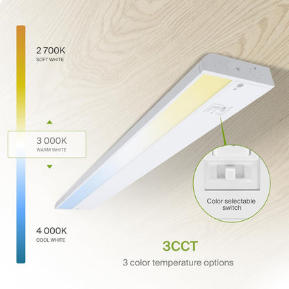 ASD Lighting LED Under Cabinet Linear 18" 8W 120V Dimmable CCT Selectable 2700/3000/4000K Hardwired or Plug-in, Linkable, Hi/Low Switch, White UL